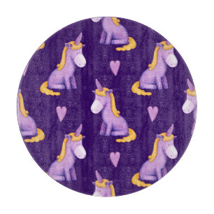 Violet Unicorns Hört Wasserfarbmuster. Schneidebrett