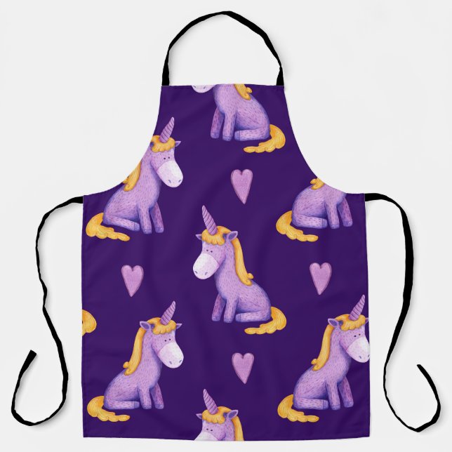 Violet Unicorns Hört Wasserfarbmuster. Schürze (Vorderseite)
