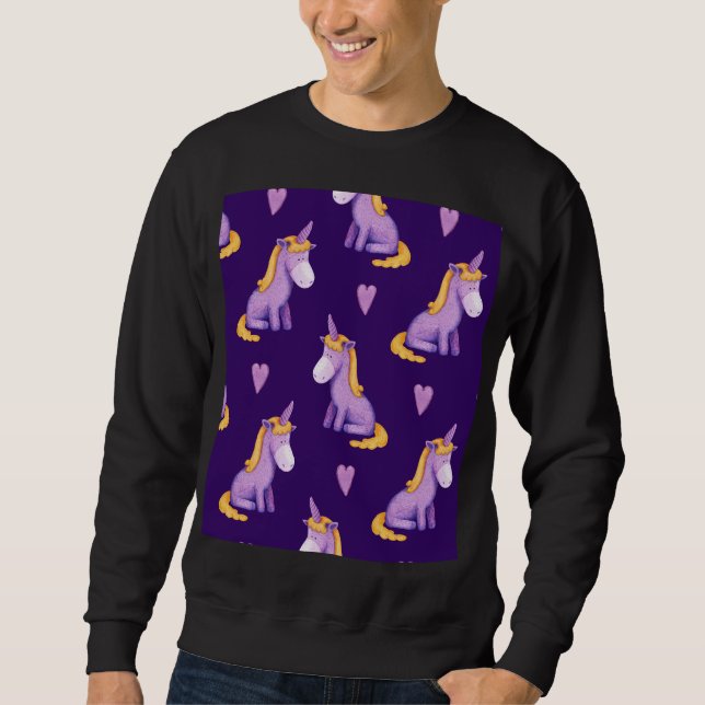 Violet Unicorns Hört Wasserfarbmuster. Sweatshirt (Vorderseite)