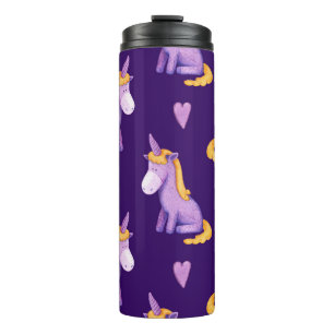 Violet Unicorns Hört Wasserfarbmuster. Thermosbecher