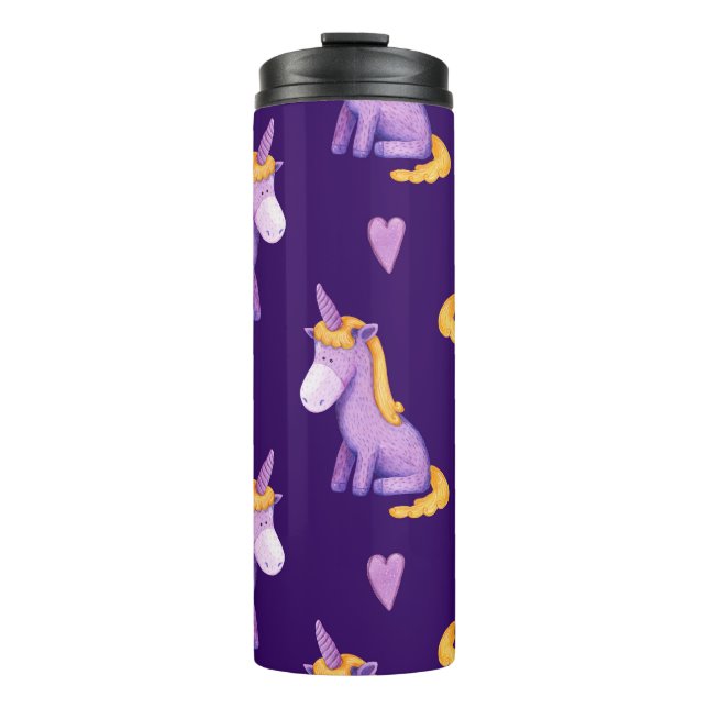 Violet Unicorns Hört Wasserfarbmuster. Thermosbecher (Vorderseite)
