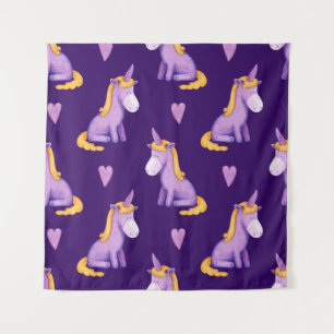 Violet Unicorns Hört Wasserfarbmuster. Wandteppich