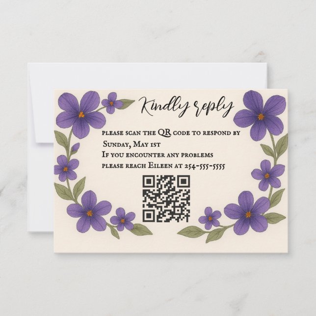 Violet Veil QR Code RSVP Karte (Vorderseite)