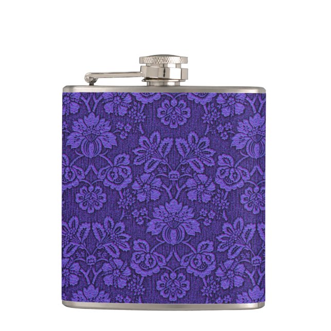 Violet Vintag Damask Muster Flachmann (Vorderseite)