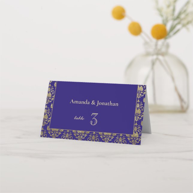 Violet violet et or Motif Mariage Cartes de place (Devant)