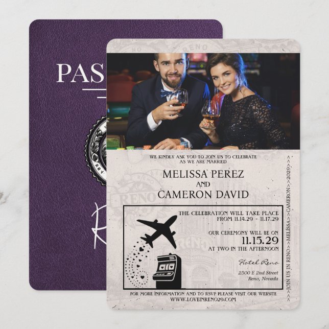 Violet violet Faire-part de mariage de passeport R (Devant / Derrière)