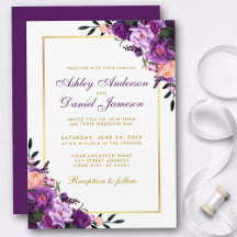 Violet violet Faire-part de mariage Floral or