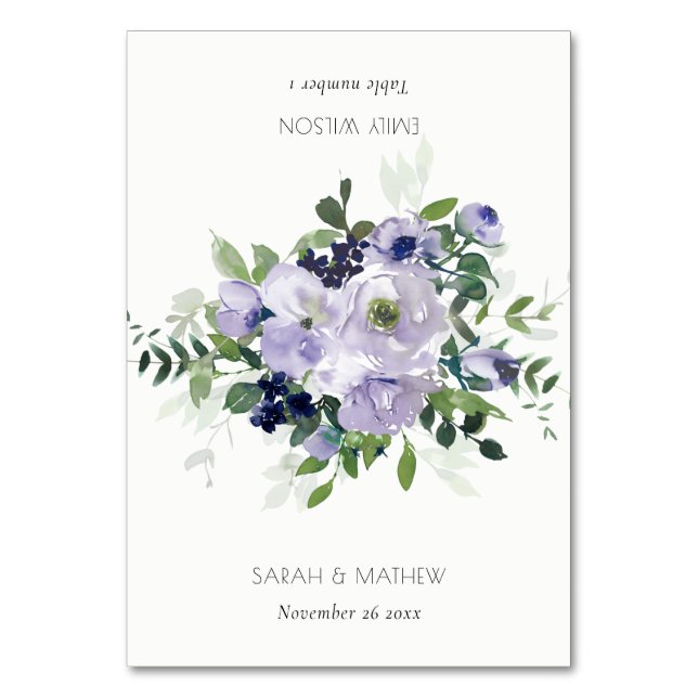 Violet Violet Floral Mariage plié Cartes de Place (Par défaut)