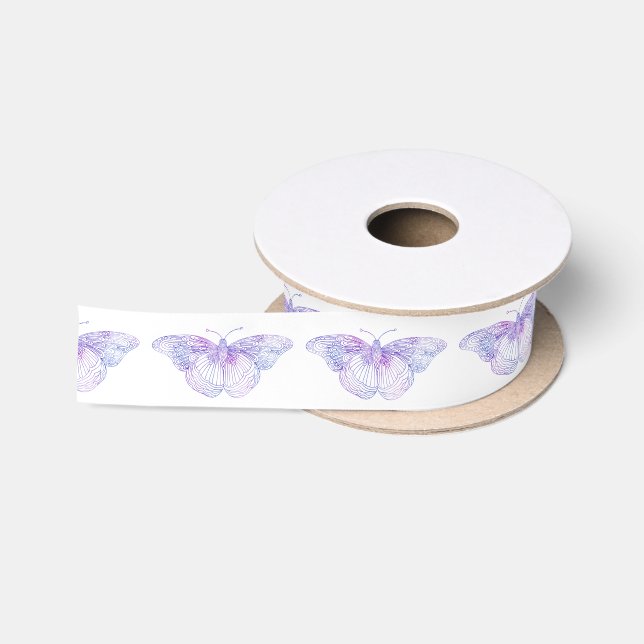 Violet Watercolor Butterfly Muster 2 Satinband (Spule)