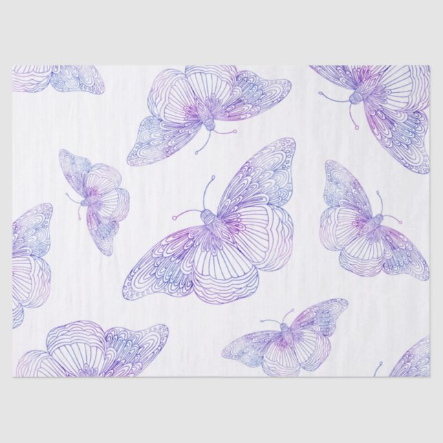 Violet Watercolor Butterfly Pattern Seidenpapier (Vorderseite)