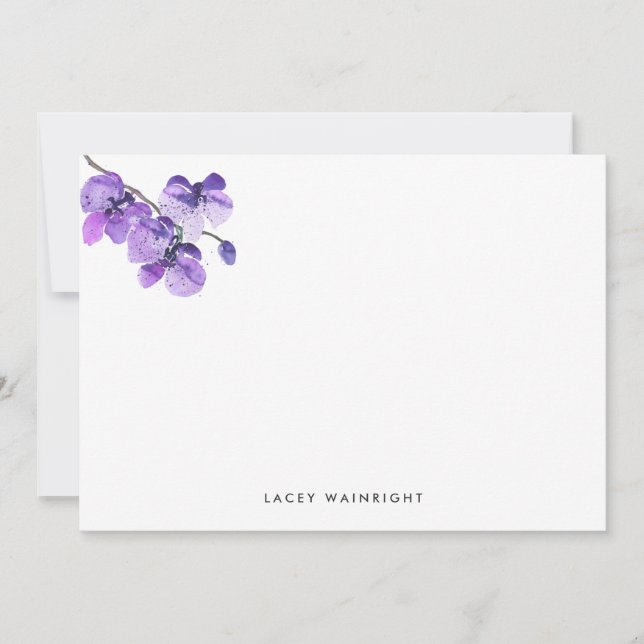 Violet Watercolor Orchid Personalisiertes Geschirr Mitteilungskarte (Vorderseite)