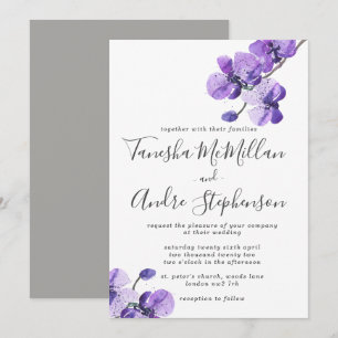 Violet Watercolor Orchideen Hochzeit Einladung