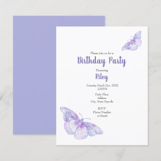 Violet Watercolor-Schmetterlinge Einladung