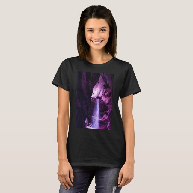 Violet Waterfall Frauen schwarzer T - Shirt (Vorne ganz)