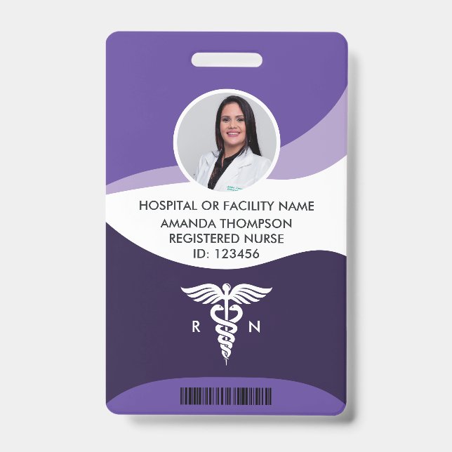Violet Wave Graphered Nurse Foto ID Ausweis (Front)