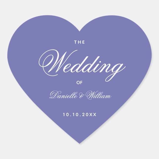 Violet Wedding Lila Heart Calligraphy Script Herz-Aufkleber (Vorderseite)