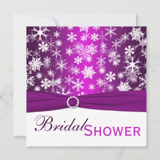 Violet White Snowflakes Invitation à la douche nup (Devant)