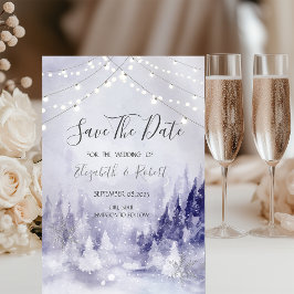 Violet Winter Landscape Snowflakes Save The Date