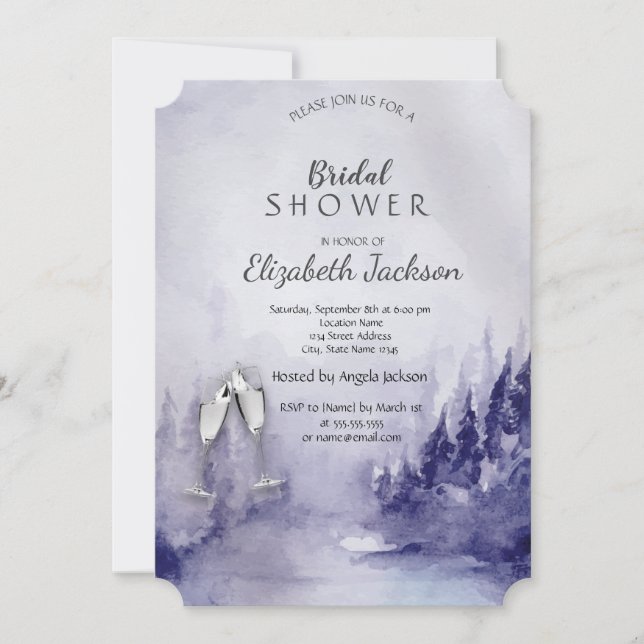 Violet Winter Landschaft Wineglass Brautparty Einladung (Vorderseite)