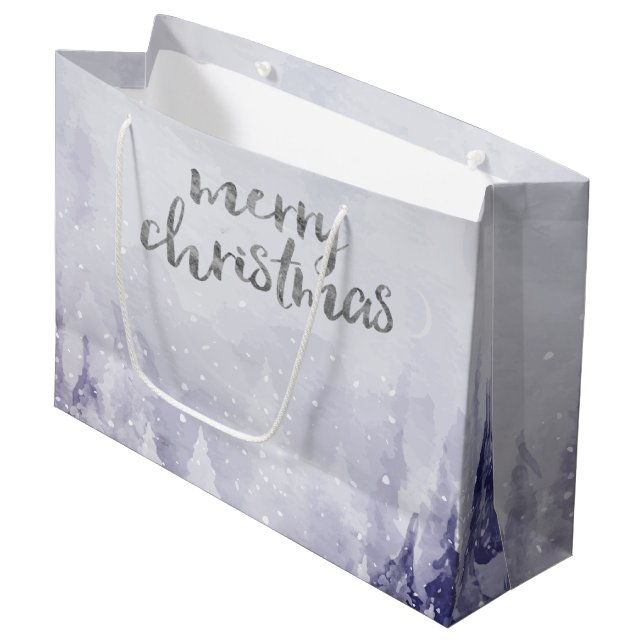 Violet Winter Landschaftsschnee Große Geschenktüte (Vorderseite Schrägansicht)