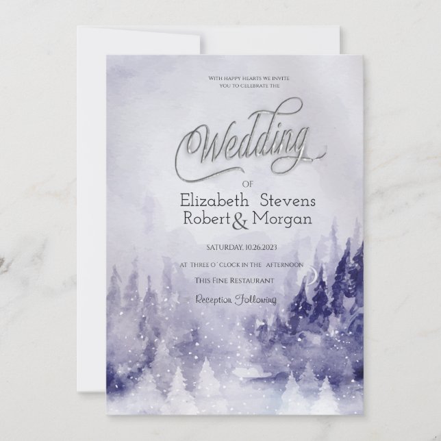 Violet Winterlandschaft Schneehöhe Einladung (Vorderseite)