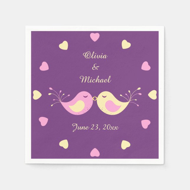 Violet Yellow Love Birds Brautparty Serviette (Vorderseite)