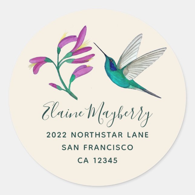 Violetear Hummingbird und Blume Runder Aufkleber (Vorderseite)