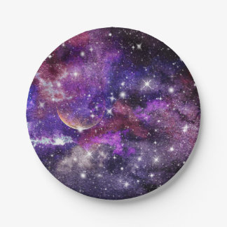 Violetgalaxie Milchstraße mit Planet Pappteller