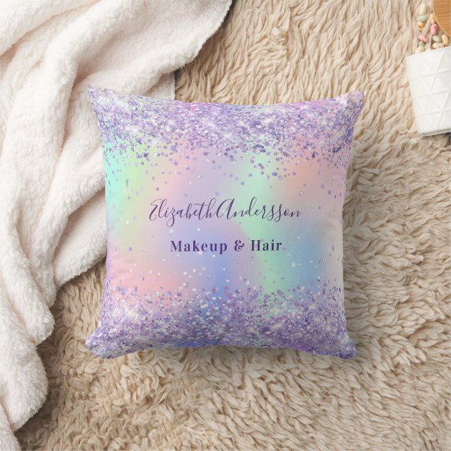 Violetlavender holografische Namensgeschäft Kissen (Decke)