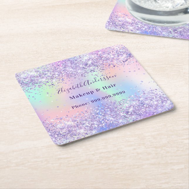 Violetlavender holografische Namensgeschäft Rechteckiger Pappuntersetzer (angewinkelt)