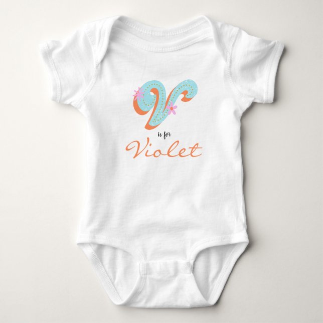 Violetname Reveal Floral Letter V Girl Blume Baby Strampler (Vorderseite)