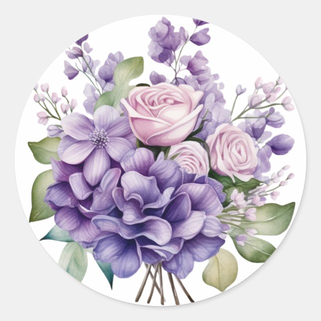 Violetpony und Rose Hochzeit Runder Aufkleber (Vorderseite)