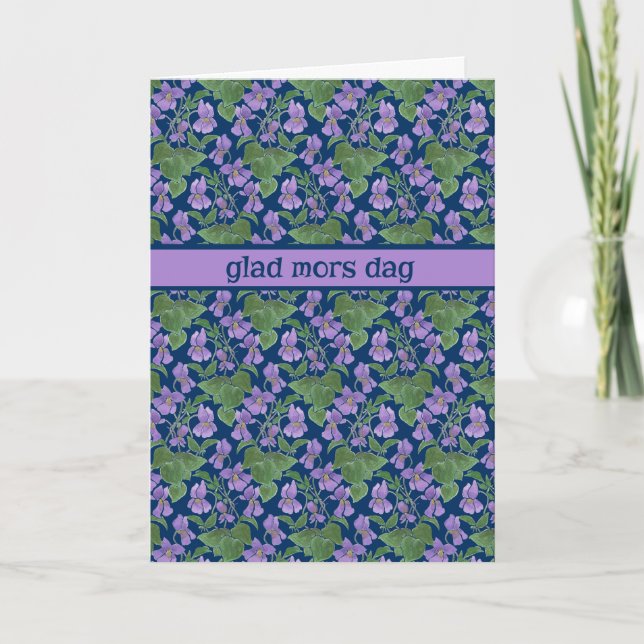 Violets, carte de fête des mères, salutation suédo (Devant)