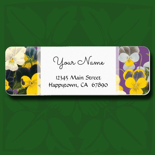 Violets et Étiquettes de adresse floraux sansés (Pansy and violet flowers botanical return address labels)