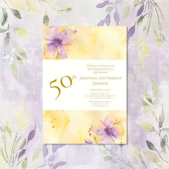 Violets Gold 50. Hochzeitstag Einladung (Violets Gold 50th Wedding Anniversary Invitation)