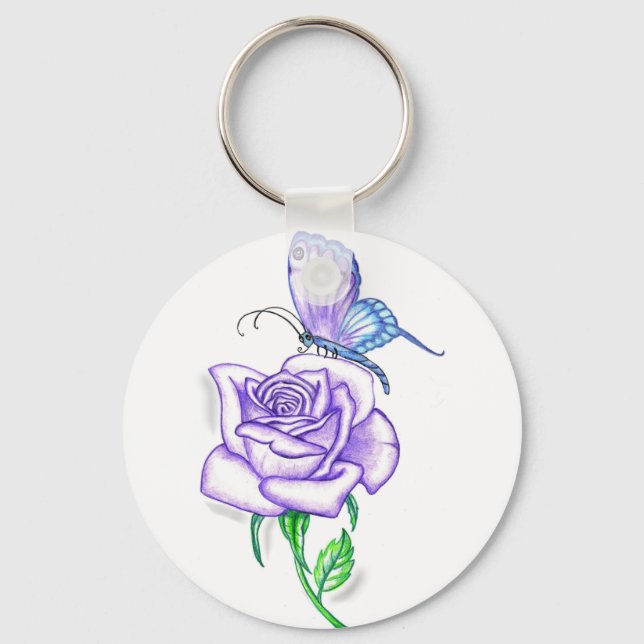 Violetschmetterling mit Rose Schlüsselanhänger (Vorderseite)