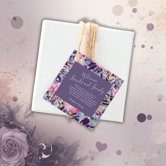 Violett Aquarell Wildblume Grünpflanzen Geschenkanhänger (Von Creator hochgeladen)