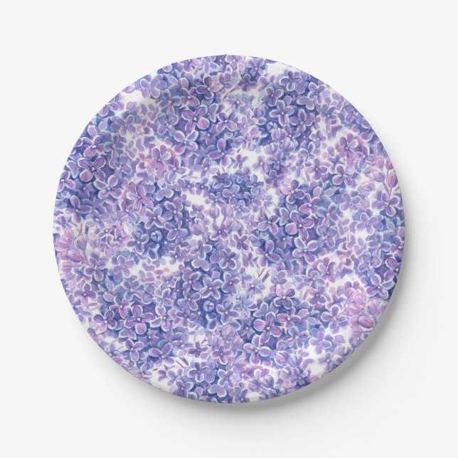 Violett Aquarelllila-Blume Pappteller (Vorderseite)