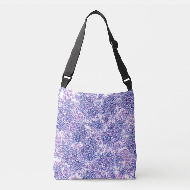 Violett Aquarelllila-Blume Tragetaschen Mit Langen Trägern (Vorderseite)