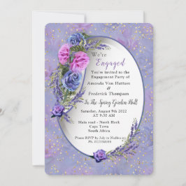 Violett-blaue Aquarellfarben-Rose & Tulpen mit Gol Einladung