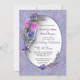 Violett-blaue Aquarellfarben-Rose & Tulpen mit Gol Einladung
