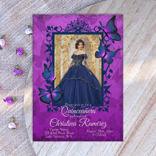 Violett, Blauer Schmetterling Quinceanera Einladun Einladung