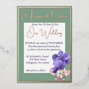 Violett-Blume auf Grün und Weiß Folieneinladung