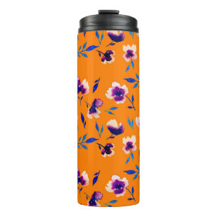 Violett-Blume aus Mohnblütenpoppe und Wasserfarben Thermosbecher