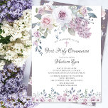 Violett-Blume Erste Kommune Einladung<br><div class="desc">Schöne Aquarellfarben Blume Erste Heilige Kommunion Einladungen mit einer blassfarbenen Palette,  um eine Touch der Eleganz zu Ihrem Event hinzuzufügen.</div>