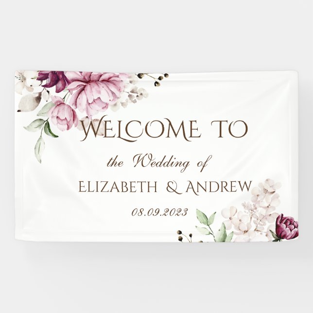 Violett-Blume Hochzeit Banner (Horizontal)