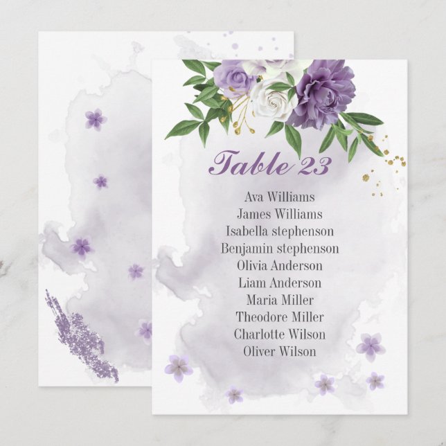 Violett-Blumen-Sitzkarte Begleitkarte (Vorne/Hinten)