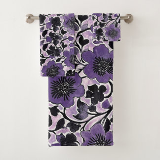 Violett-Blumenmuster Badhandtuch Set