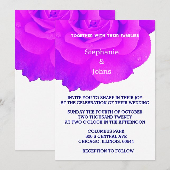 Violett Blumenstrauß Rosa Rose Einladung (Vorne/Hinten)