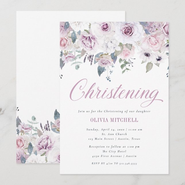 Violett Blush Floral| Weihnachten Einladung (Vorne/Hinten)